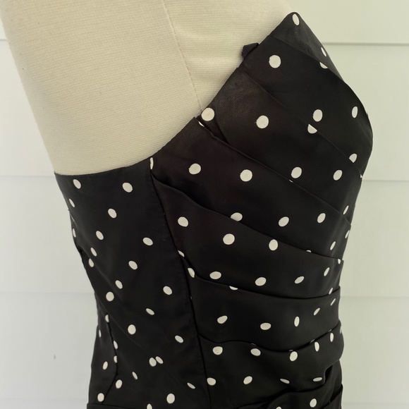 Vintage Tadashi Polka Dot Strapless Rosette Black Dress 8 - Picture 8 of 14